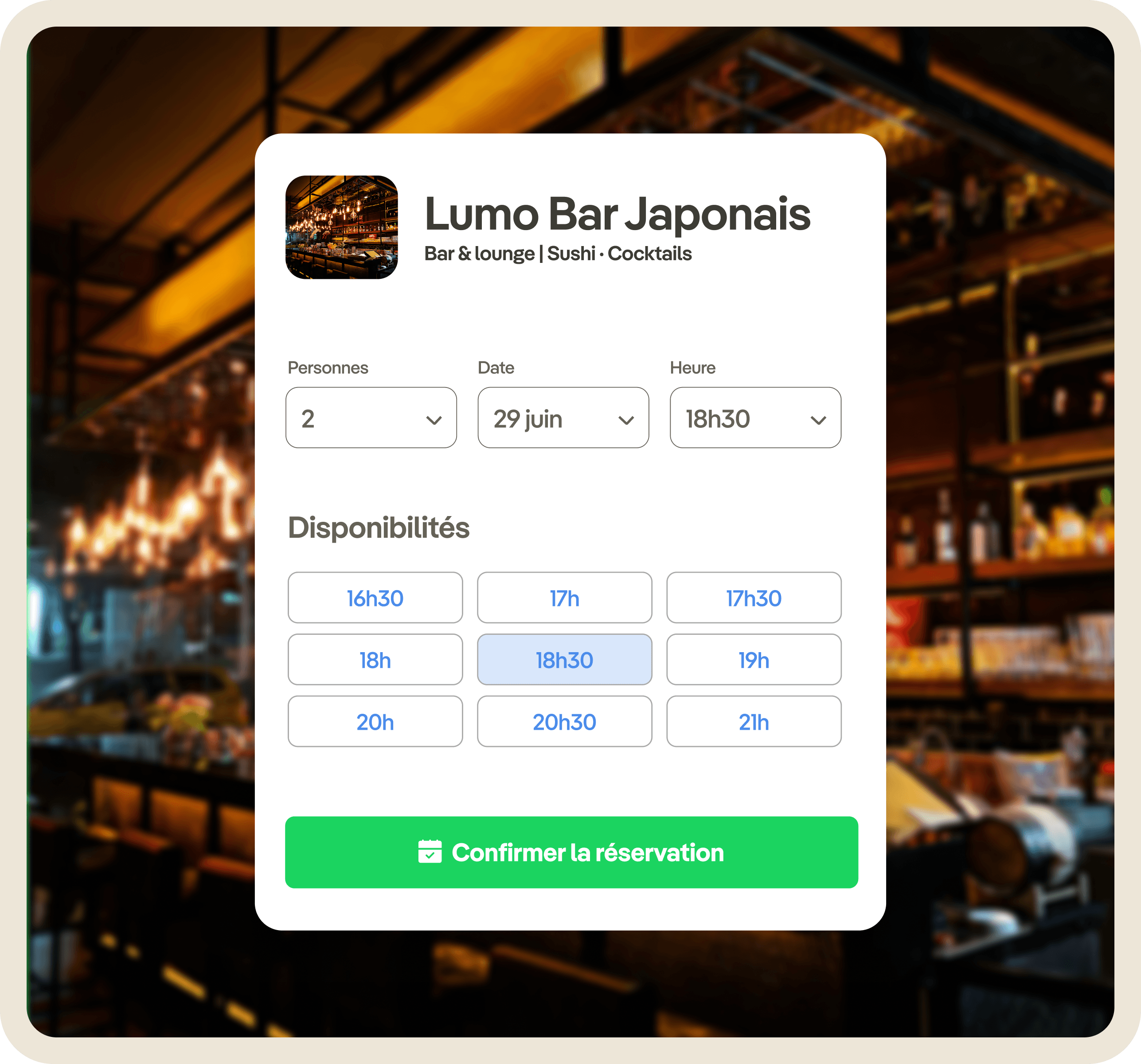 Aperçu de réservation avec restaurant